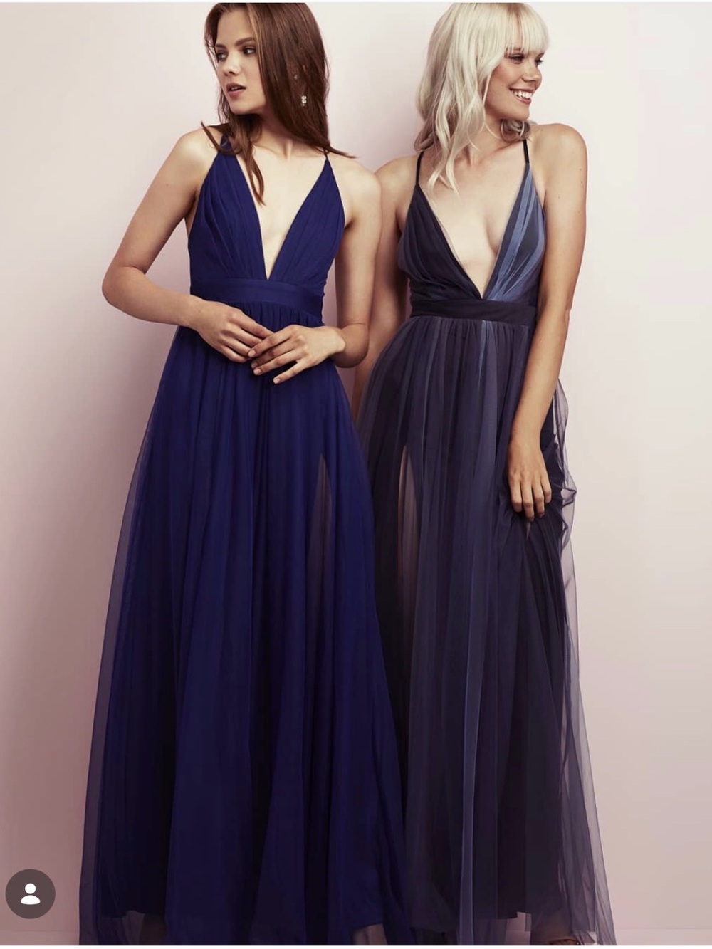 Dark Blue V-Neck Tulle Maxi Gown Honey Boutique
